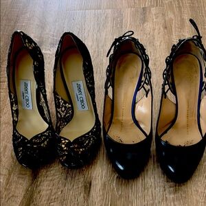 Jimmy Choo Black Lace Heels & Vera Cuoio Italian Leather Heels Sz 35 (4.5)